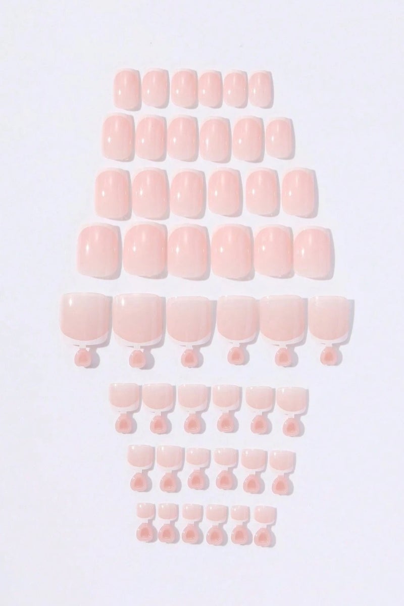 اظافر تركيب مزيفه مجموعه من 48 قطعه تحتوي على 24  اظافر يد و24 اظافر  قدم بتصميم فرنسي كلاسيكي مع صمغ ومبرد يناسب الاستعمال اليومي والمناسبات - Image 1