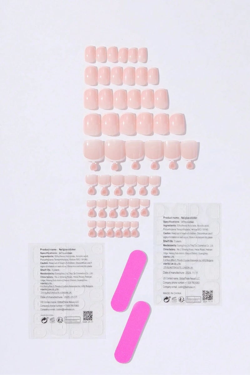 اظافر تركيب مزيفه مجموعه من 48 قطعه تحتوي على 24  اظافر يد و24 اظافر  قدم بتصميم فرنسي كلاسيكي مع صمغ ومبرد يناسب الاستعمال اليومي والمناسبات - Image 2