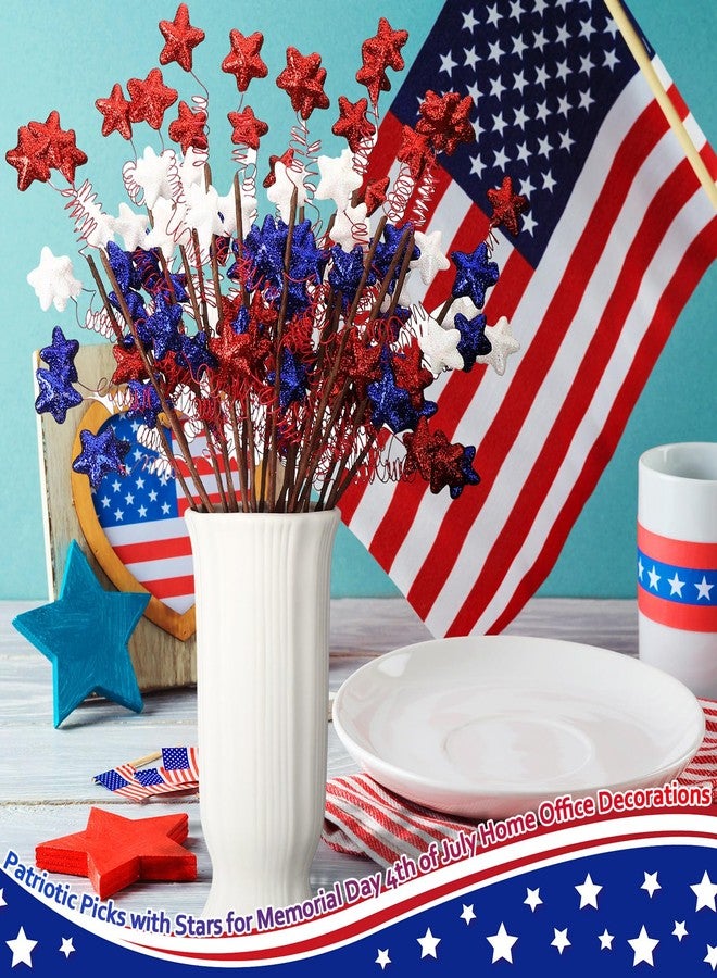 Maysing 20 Pcs 4th of July Patriotic Picks 15.7 Inch Memorial Day Stars Strem Decoration 250th Anniversary Patriotic Picks White Blue Red Glitter Star Stems for Memorial Independence Day Vase Filler Decor - Image 3