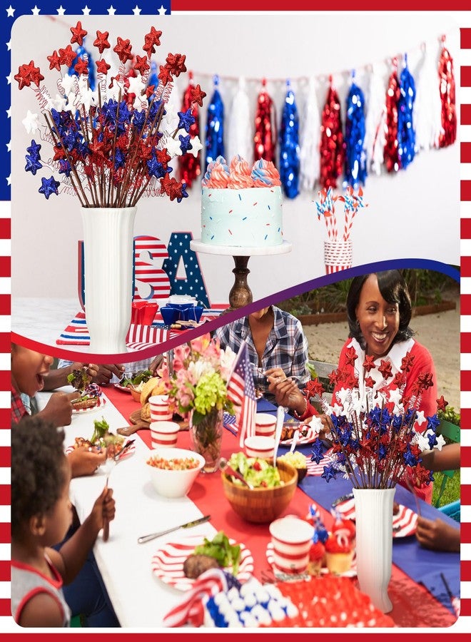 Maysing 20 Pcs 4th of July Patriotic Picks 15.7 Inch Memorial Day Stars Strem Decoration 250th Anniversary Patriotic Picks White Blue Red Glitter Star Stems for Memorial Independence Day Vase Filler Decor - Image 4