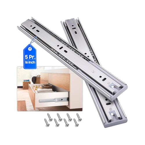 VAGUDE Soft Close Stainless Steel Drawer Slides 5 Pairs Full Extension 10 12 14 16 18 20 22 24 inch Side Mount Dresser Cabinet Replacement Ball Bearing Rails Runner 100LB Stainless soft close 16Inch - Image 1