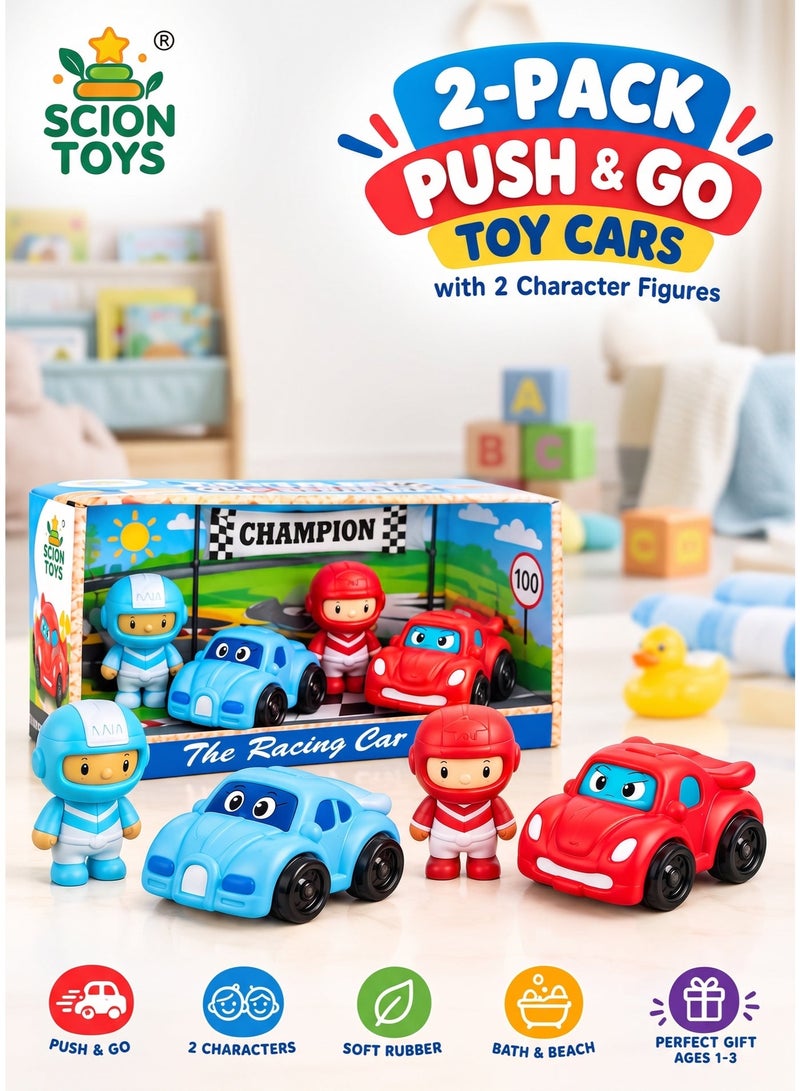 Scion Toys 2-Pack Push and Go Toy Cars for Toddlers, Soft Rubber Car Toys with 2 Character Figures, Vehicle Toys for Boys & Girls Ages 1-3, Bath & Beach Toys, Birthday Gift - Image 1