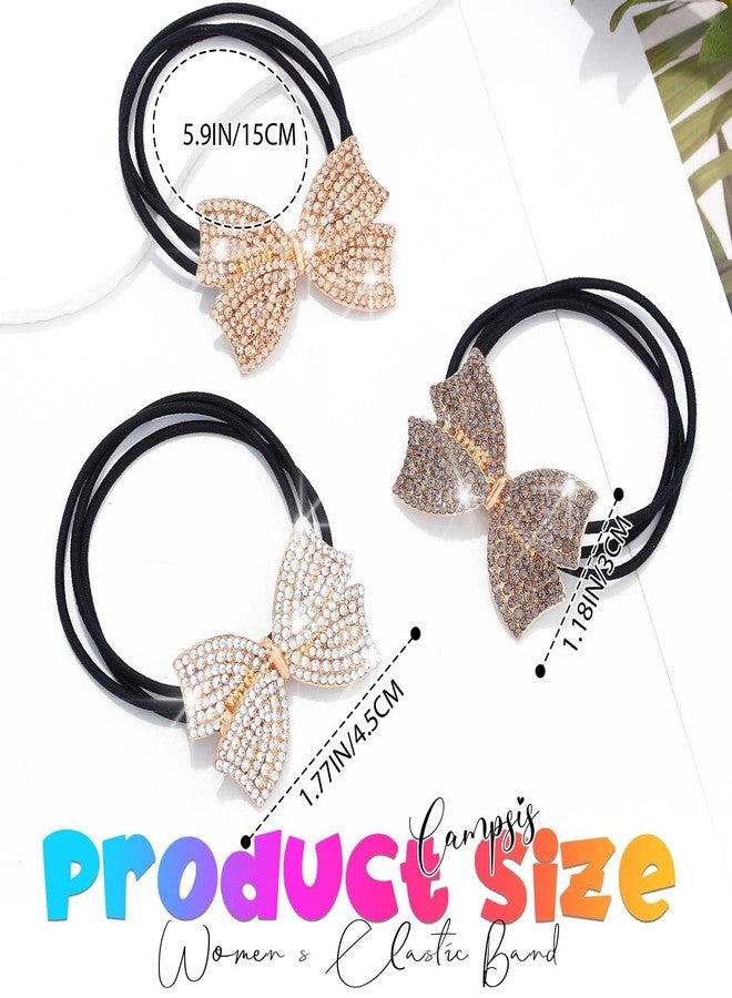 Campsis Rhinestone Hair Ties Fancy Bowknot Ponytail Holder Sparkly Hair Accessories for Women and Girls (Pack of 3) - Image 2