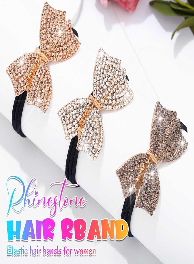 Campsis Rhinestone Hair Ties Fancy Bowknot Ponytail Holder Sparkly Hair Accessories for Women and Girls (Pack of 3) - Image 4