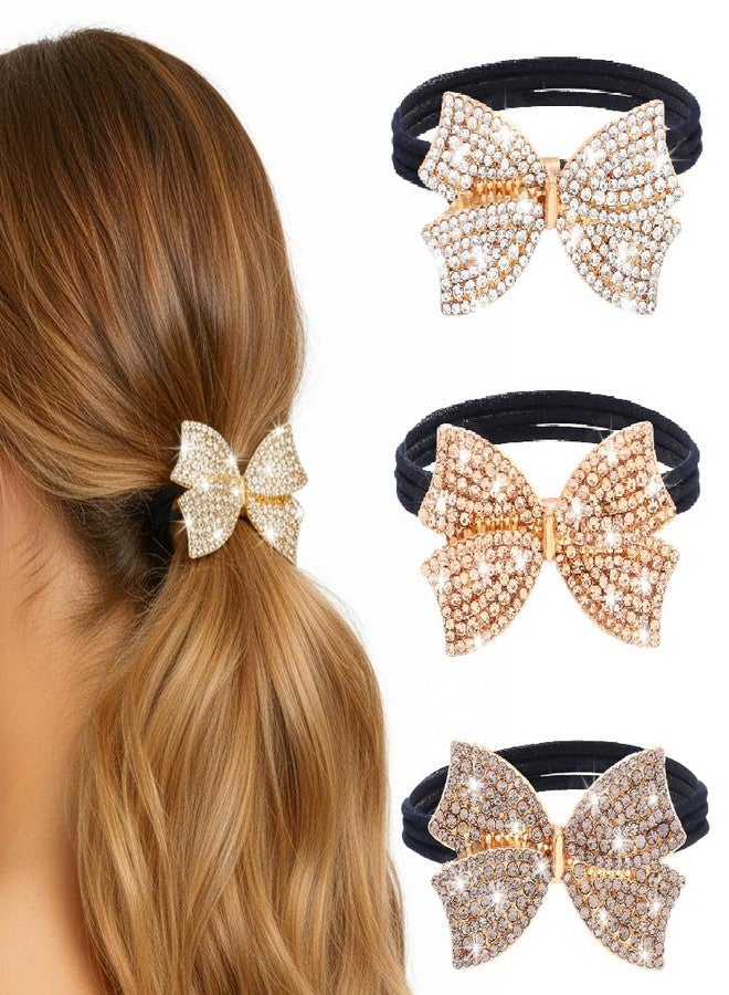 Campsis Rhinestone Hair Ties Fancy Bowknot Ponytail Holder Sparkly Hair Accessories for Women and Girls (Pack of 3) - Image 1