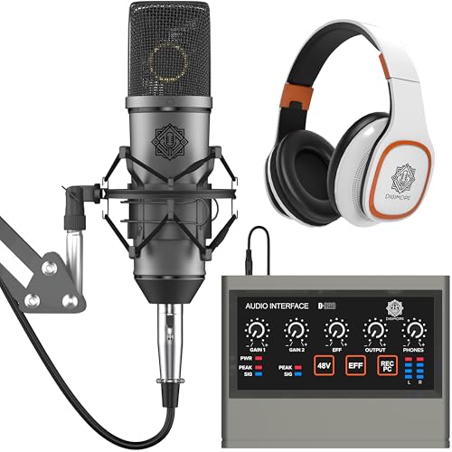 DIGIMORE Professional Condenser Microphone Kit with Audio Interface for Podcasting Live Streaming Singing PC Mobile YouTube (D-410/400) - Image 1