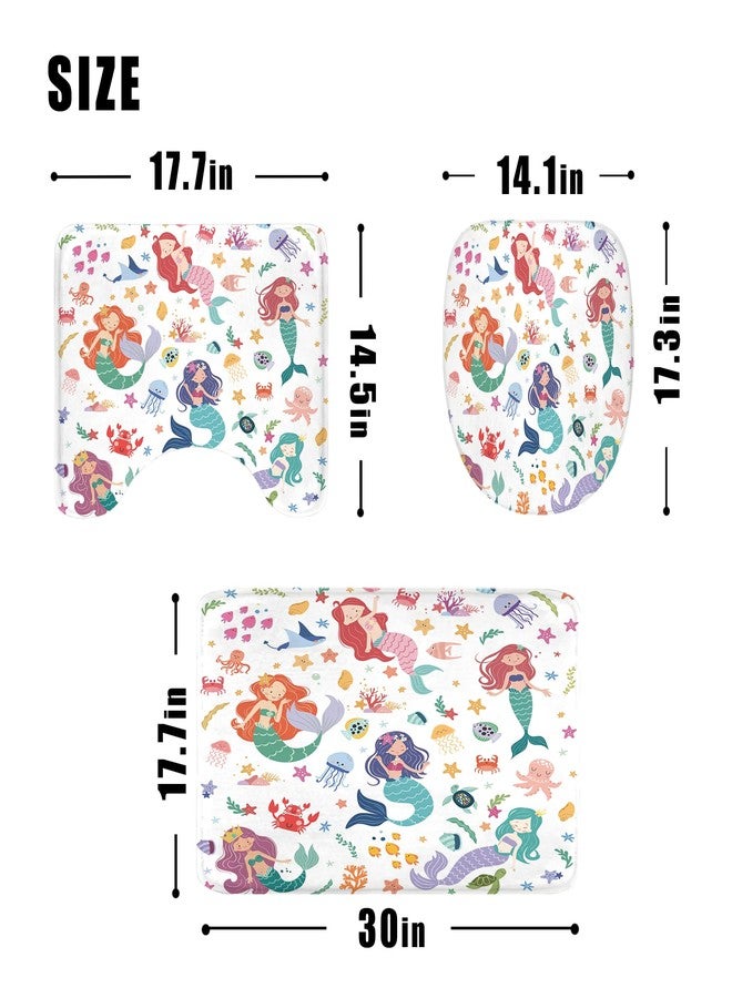 LGhtyro 4PCS Kids Ocean Mermaid 71Wx71H Inches Cartoon Underwater Sea Cute Shower Curtain Sets with Rugs, Toilet Lid Cover and Bath Mat,Lovely Bath Accessories Art Home Decor Fabric 12 Pack Hooks - Image 5