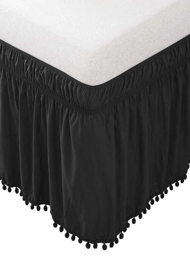 إليجنت كومفورت تنورة سرير أنيقة مريحة من مجموعة إيلا، قطعة واحدة، منفوشة، بطول 16 بوصة، 1500 خيط، جودة مصرية، مرنة ملفوفة لسهولة الاستخدام، مقاومة للتجاعيد، مزدوجة/كاملة، لون أسود ليلي - Image 1