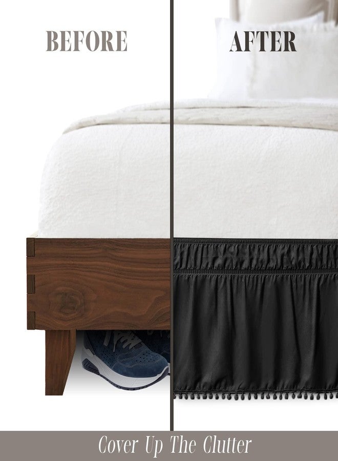 إليجنت كومفورت تنورة سرير أنيقة مريحة من مجموعة إيلا، قطعة واحدة، منفوشة، بطول 16 بوصة، 1500 خيط، جودة مصرية، مرنة ملفوفة لسهولة الاستخدام، مقاومة للتجاعيد، مزدوجة/كاملة، لون أسود ليلي - Image 3