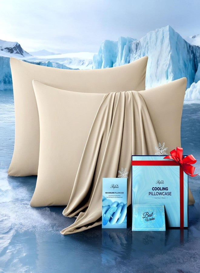 Rifens Cooling Pillowcases for Hot Sleepers Set of 2, Soft & Smooth (Beige, Queen) - Image 1