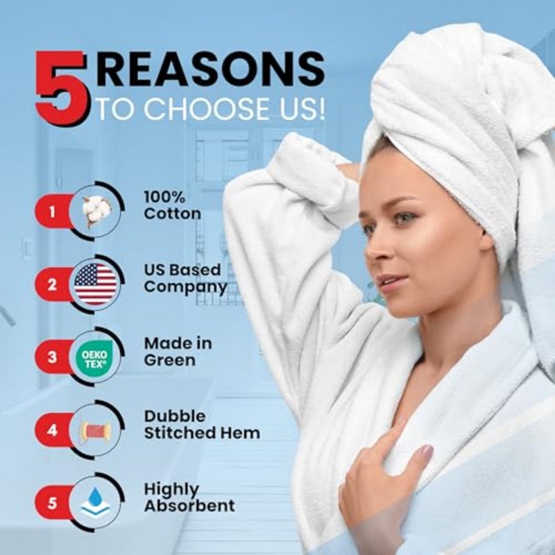 Premium Bath Towels Set - [Pack of 8] 100% Cotton Highly Absorbent 2 Bath Towels, 2 Hand Towels and 4 Washcloths - Hotel and Spa Quality Bath Towels for Bathroom - Image 3