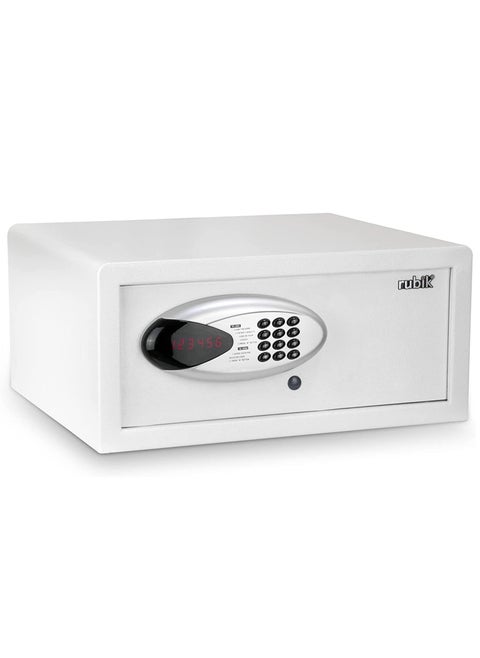 Hotel Safety Lock Box with Key & Pin Code, Programmable Wide Safe Vault Motorized Lock (43x37x20cm) White