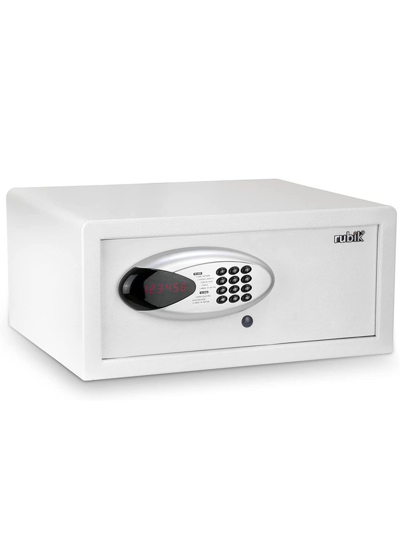 Rubik Hotel Safety Lock Box with Key & Pin Code, Programmable Wide Safe Vault Motorized Lock (43x37x20cm) White  - Image 1