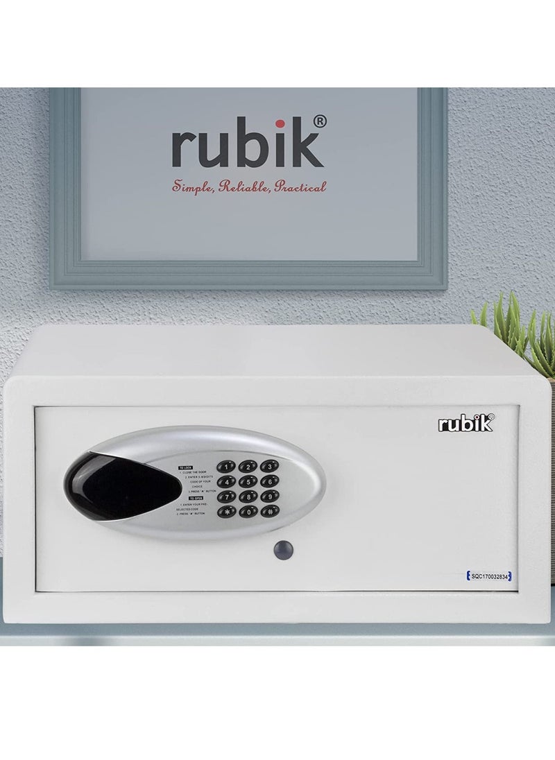 Rubik Hotel Safety Lock Box with Key & Pin Code, Programmable Wide Safe Vault Motorized Lock (43x37x20cm) White  - Image 2