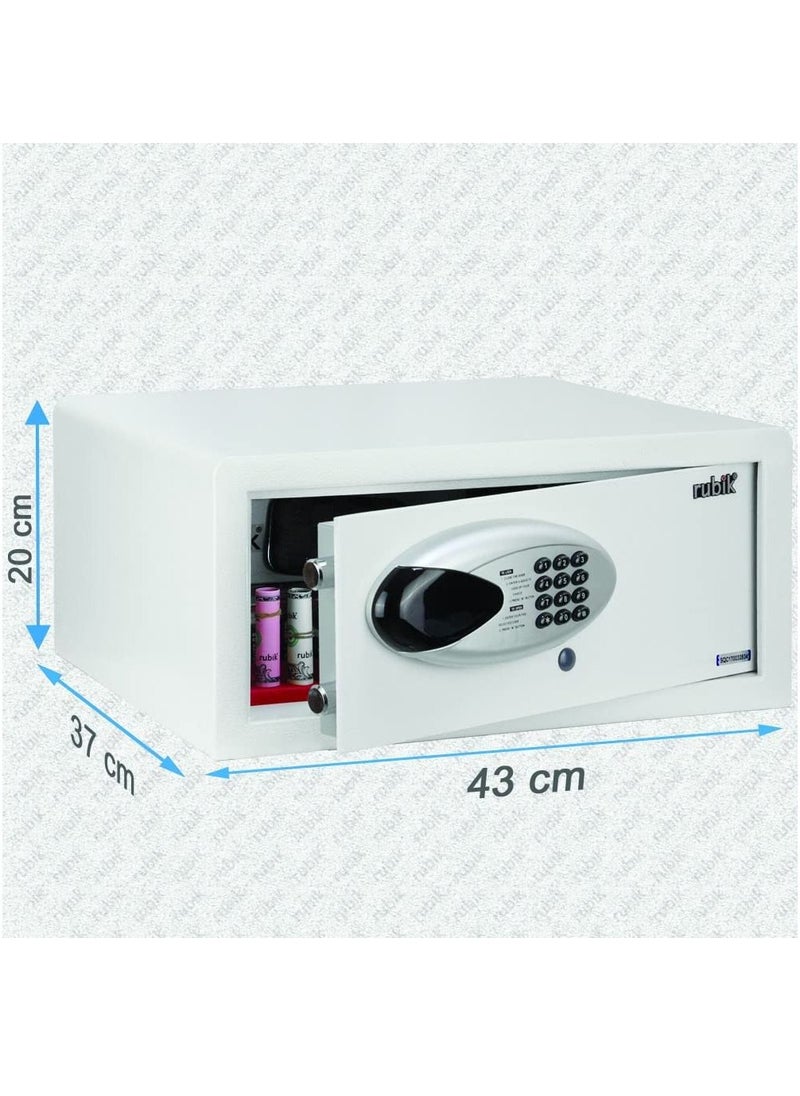 Rubik Hotel Safety Lock Box with Key & Pin Code, Programmable Wide Safe Vault Motorized Lock (43x37x20cm) White  - Image 4