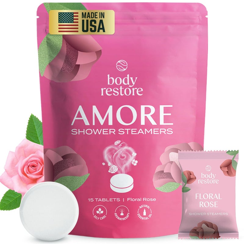Body Restore Shower Steamers Aromatherapy 15 Pack - Birthday Gifts For Women  Men  Travel Essentials  Stress Relief  Relaxation  Self Care - Rose - Image 1