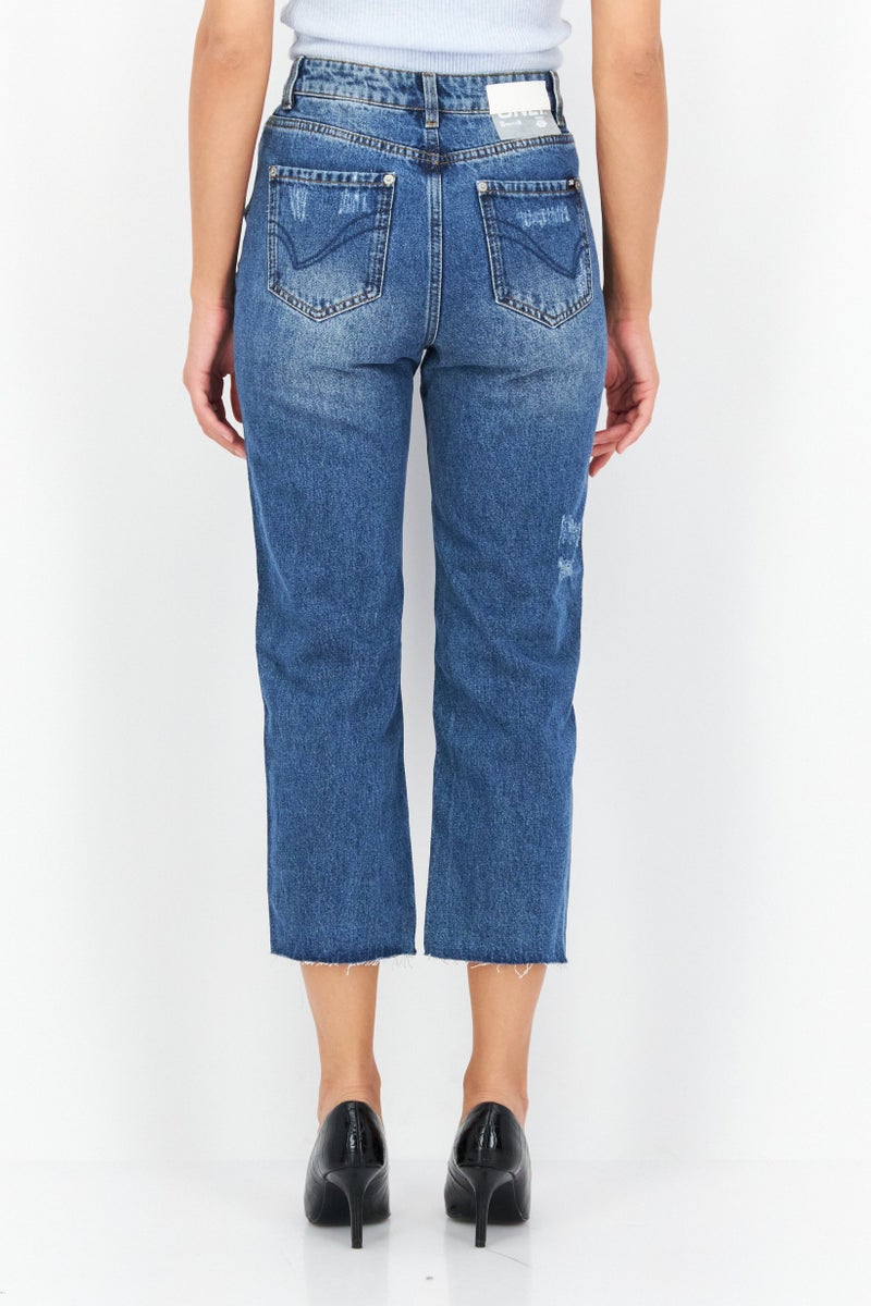 ONLY جينز ممزق عالي الخصر للنساء بتصميم عادي، غسلة متوسطة - Image 2