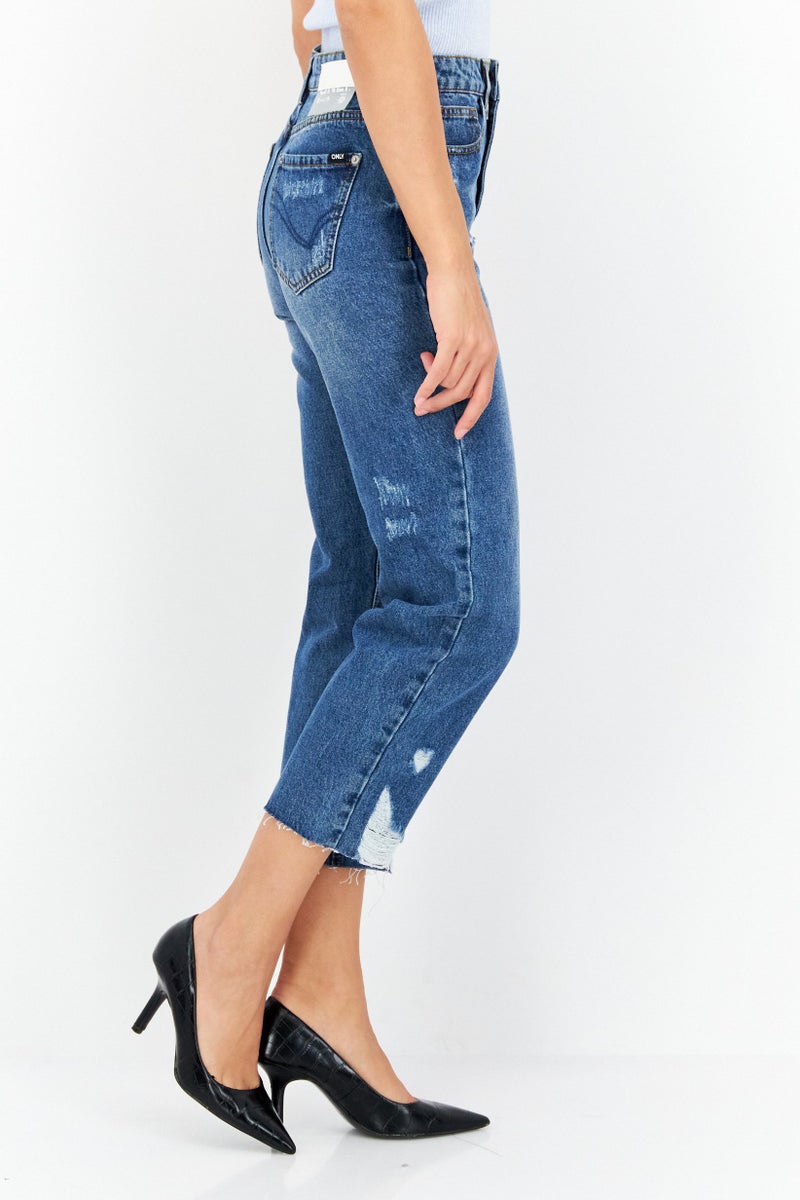 ONLY جينز ممزق عالي الخصر للنساء بتصميم عادي، غسلة متوسطة - Image 4
