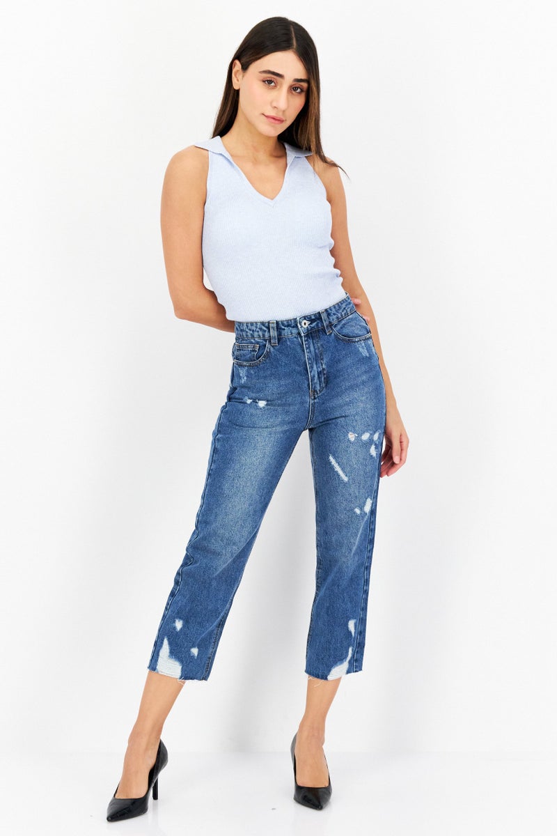 ONLY جينز ممزق عالي الخصر للنساء بتصميم عادي، غسلة متوسطة - Image 3