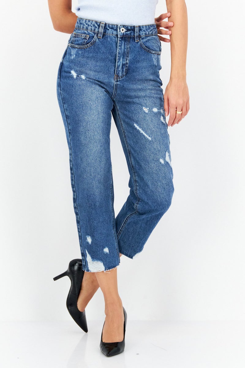 ONLY جينز ممزق عالي الخصر للنساء بتصميم عادي، غسلة متوسطة - Image 1