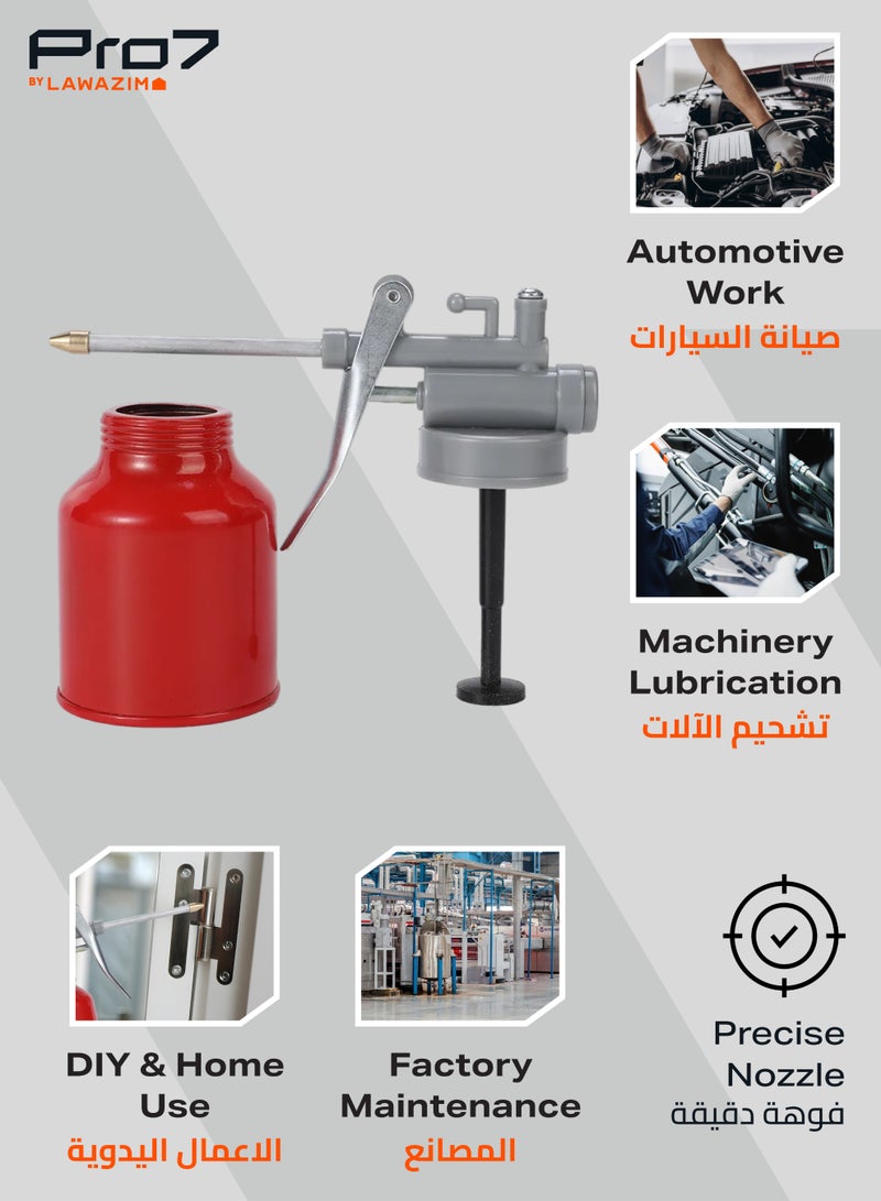 Pro7 Oil Bottle - Red - Pump Oiler Can with Straight Metal Spout, Thumb‑Pump Trigger, and Controlled Oil Flow -Ideal for Machinery Lubrication, Automotive Repair, Industrial, and Workshop Use - Image 4
