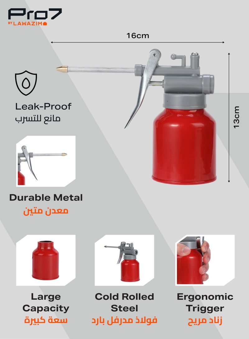 Pro7 Oil Bottle - Red - Pump Oiler Can with Straight Metal Spout, Thumb‑Pump Trigger, and Controlled Oil Flow -Ideal for Machinery Lubrication, Automotive Repair, Industrial, and Workshop Use - Image 2