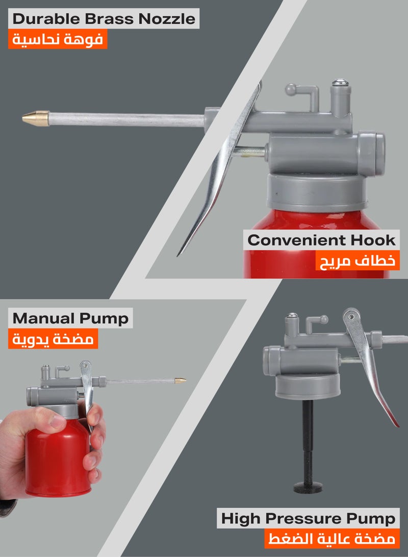 Pro7 Oil Bottle - Red - Pump Oiler Can with Straight Metal Spout, Thumb‑Pump Trigger, and Controlled Oil Flow -Ideal for Machinery Lubrication, Automotive Repair, Industrial, and Workshop Use - Image 3