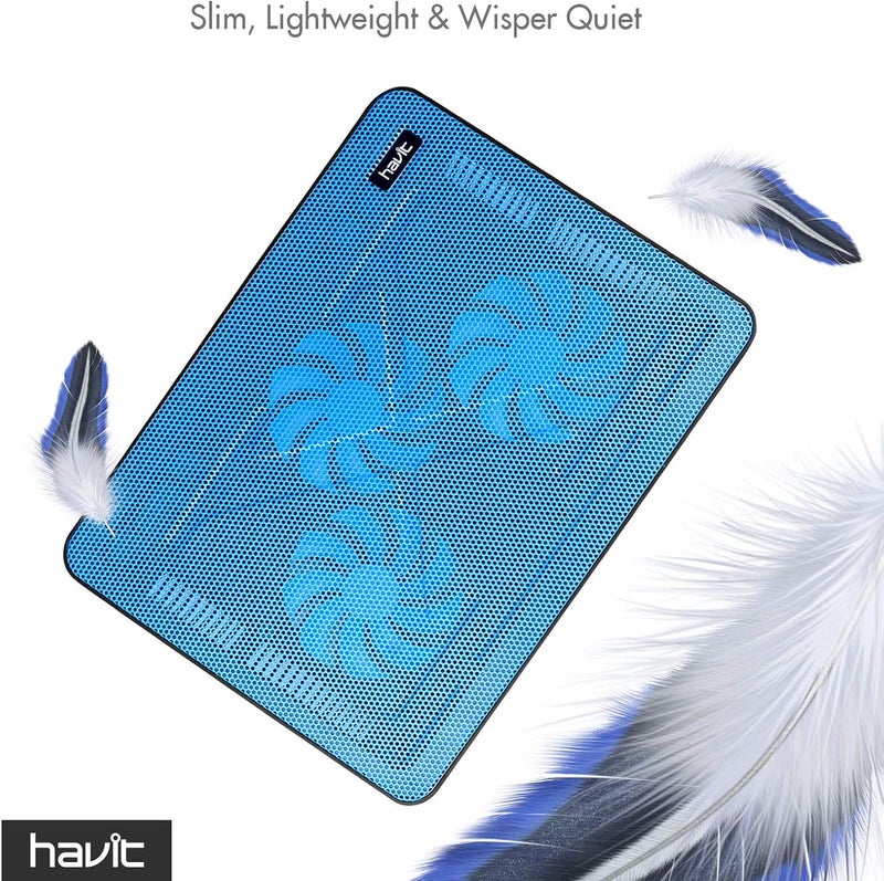 havit HV-F2056 وسادة تبريد لابتوب 15.6-17 بوصة - نحيفة محمولة تعمل بالطاقة عبر USB (3 مراوح) (زرقاء) - Image 4
