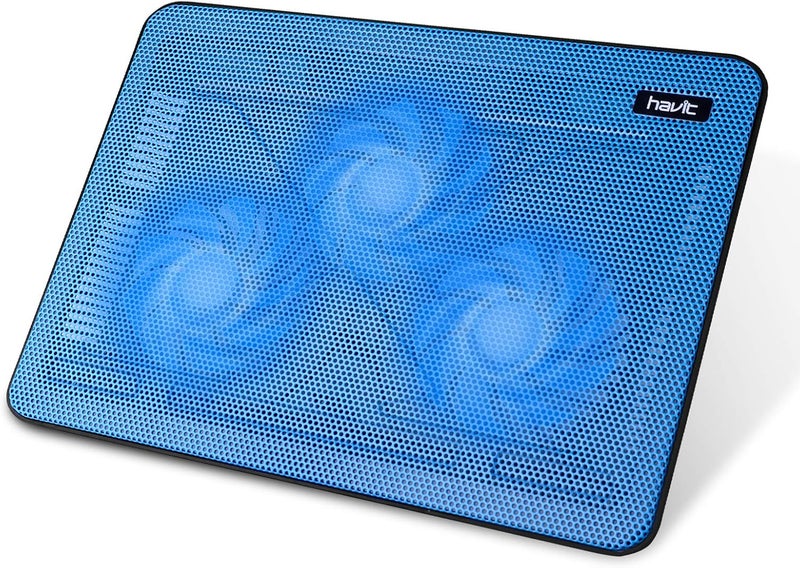 havit HV-F2056 وسادة تبريد لابتوب 15.6-17 بوصة - نحيفة محمولة تعمل بالطاقة عبر USB (3 مراوح) (زرقاء) - Image 1