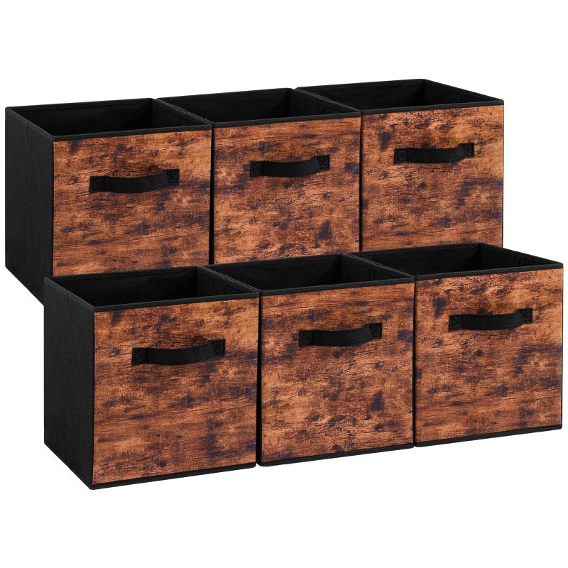 Stero Fabric Storage Cubes 6 Pack Foldable Storage Bins with Handle 13 Inch Box for Shelves Closet Organizer Rustic Brown and Black