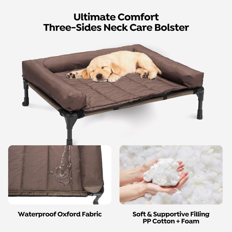 Veehoo Cooling Elevated Dog Bed Add Removable Waterproof Bolster Cushion Mat, Raised Pet Cot with Breathable Teslin Mesh, No-Slip Feet, Dog Sofa Bed for Indoor Outdoor, Medium, Brown CWC2331B - Image 3