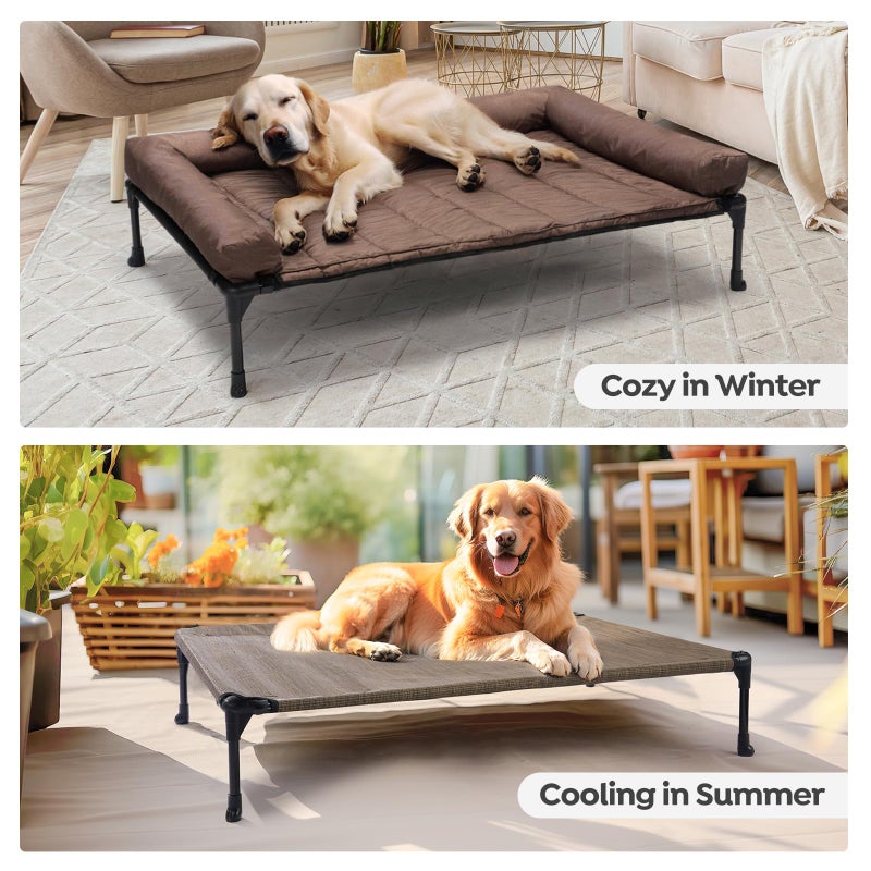 Veehoo Cooling Elevated Dog Bed Add Removable Waterproof Bolster Cushion Mat, Raised Pet Cot with Breathable Teslin Mesh, No-Slip Feet, Dog Sofa Bed for Indoor Outdoor, Medium, Brown CWC2331B - Image 5