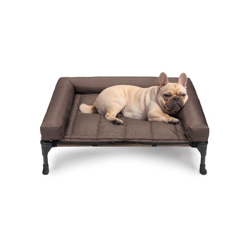 Veehoo Cooling Elevated Dog Bed Add Removable Waterproof Bolster Cushion Mat, Raised Pet Cot with Breathable Teslin Mesh, No-Slip Feet, Dog Sofa Bed for Indoor Outdoor, Medium, Brown CWC2331B - Image 1