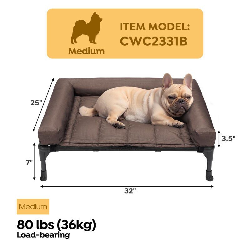 Veehoo Cooling Elevated Dog Bed Add Removable Waterproof Bolster Cushion Mat, Raised Pet Cot with Breathable Teslin Mesh, No-Slip Feet, Dog Sofa Bed for Indoor Outdoor, Medium, Brown CWC2331B - Image 2