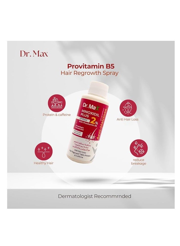 Dr. Max Minoxidil Plus 2% Spray With Provitamin B5 (Dexpanthenol) Anti Hair Loss, Hair Regrowth With Protein & Caffeine - Image 3