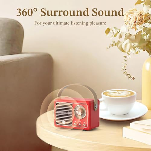 PRUNUS J999 Retro Bluetooth SpeakerVintage DecorMini Wireless Bluetooth SpeakerCute Old Fashion Style Support USBTF CardAUX for Kitchen Desk Bedroom Office Party OutdoorRed - Image 3