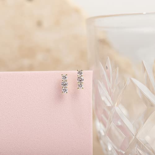 PAVOI 14K Gold Plated 925 Sterling Silver Post Sparkling Elegance Cubic Zirconia Bar Earrings | Yellow Gold Earrings for Women - Image 3