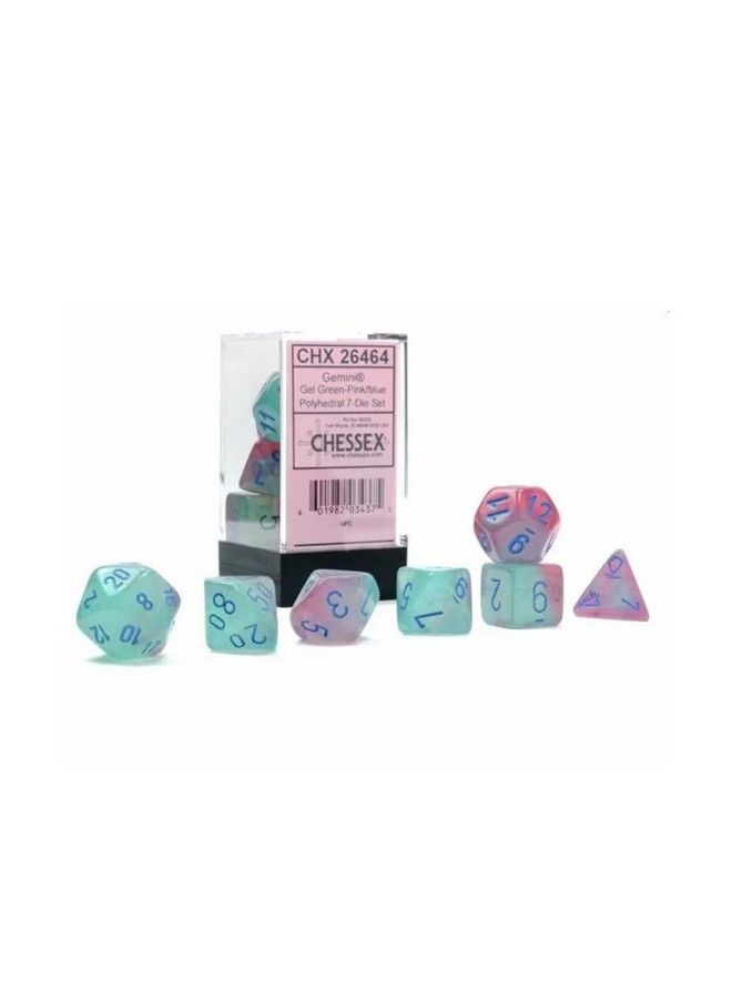 Chessex Gemini Polyhedral Dice Set ; Set Of 7 Dice In A Variety Sizes Designed For Roleplaying Games ; Premium Quality Dice For Tabletop Rpgs ; Luminary Green Pink & Blue Color ; Made By Chessex (Chx26464) - Image 1
