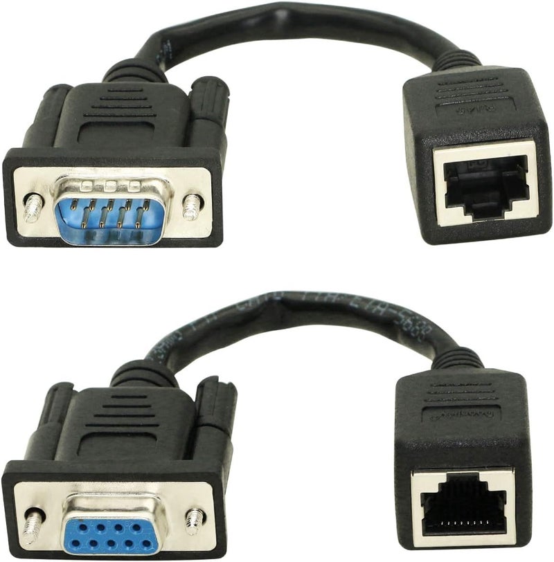 XMSJSIY DB9 RS232 to RJ45 Extender, DB9 9-Pin Serial Port Female&Male to RJ45 CAT5 CAT6 Ethernet LAN Extend Adapter Cable-2pcs (2-Cable) - Image 1