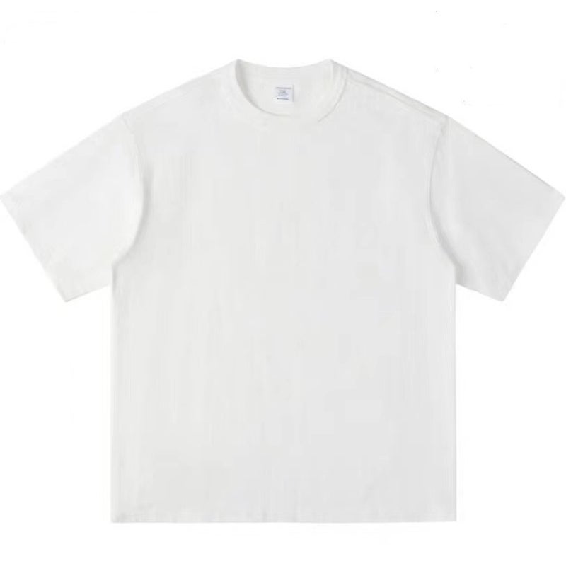 400G pure cotton heavyweight summer small collar American short-sleeved T-shirt for men and women solid color loose plus size half-sleeved undershirt - Image 1