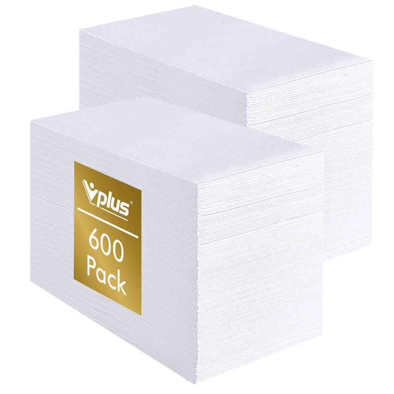 Vplus 600 Pack Paper Napkins Guest Towels Disposable Premium Quality 3ply Dinner Napkins Disposable Soft Absorbent for Kitchen Wedding Parties Dinners or EventsWhite - Image 3