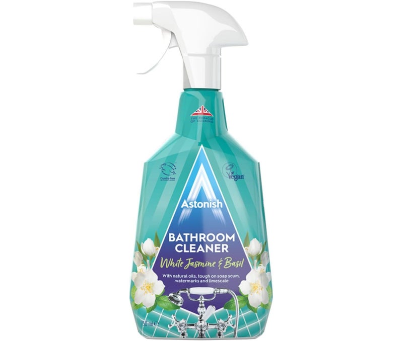 Astonish Bathroom Cleaner Spray 750ml White Jasmine & Basil – Powerful Limescale Remover, Soap Scum & Water Stain Cleaner, Streak Free Shine Bathroom Spray, Vegan & Cruelty Free UK Formula - Image 1