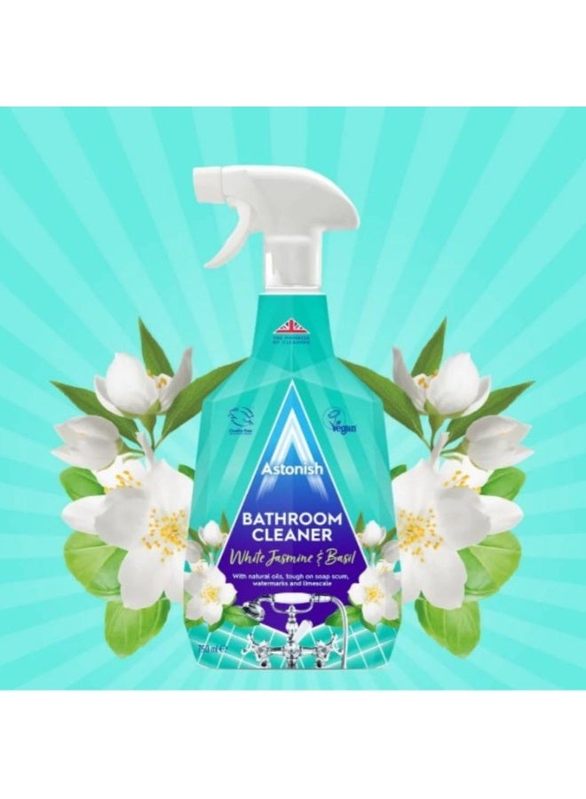 Astonish Bathroom Cleaner Spray 750ml White Jasmine & Basil – Powerful Limescale Remover, Soap Scum & Water Stain Cleaner, Streak Free Shine Bathroom Spray, Vegan & Cruelty Free UK Formula - Image 2