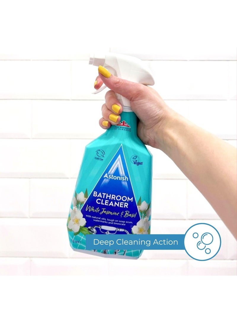 Astonish Bathroom Cleaner Spray 750ml White Jasmine & Basil – Powerful Limescale Remover, Soap Scum & Water Stain Cleaner, Streak Free Shine Bathroom Spray, Vegan & Cruelty Free UK Formula - Image 3