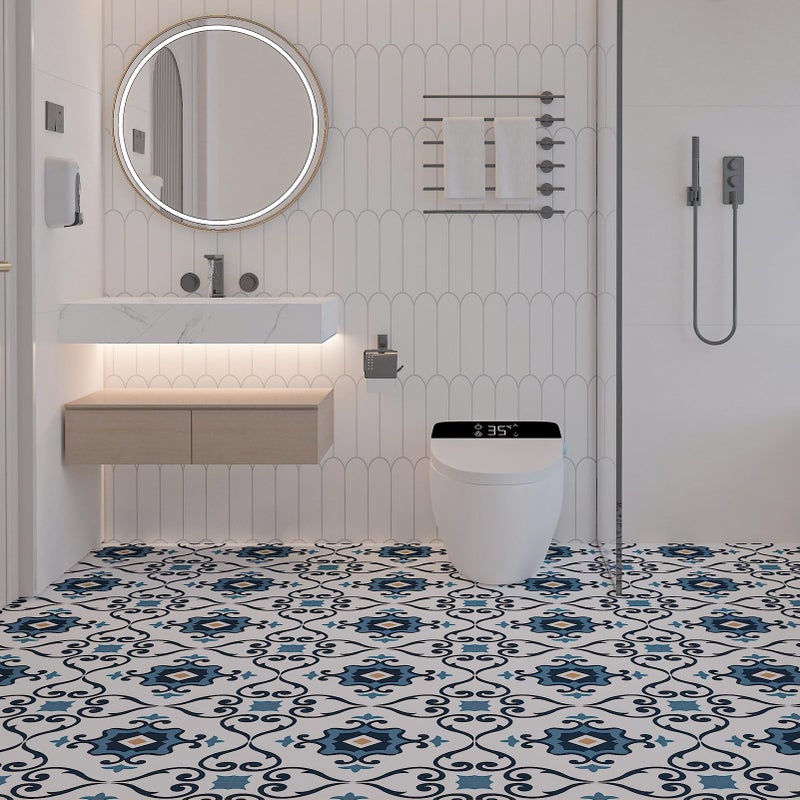 WOWSTAR 30-Pack Peel and Stick Floor Tiles, 12 x 12in Vinyl Flooring Tiles, Self-Adhesive Waterproof Flooring Planks for Kitchen, Dining Room, Bedrooms, 30 Sq. Ft - Blue Flower Texture - Image 2