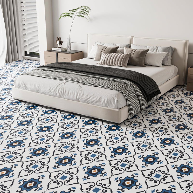 WOWSTAR 30-Pack Peel and Stick Floor Tiles, 12 x 12in Vinyl Flooring Tiles, Self-Adhesive Waterproof Flooring Planks for Kitchen, Dining Room, Bedrooms, 30 Sq. Ft - Blue Flower Texture - Image 4