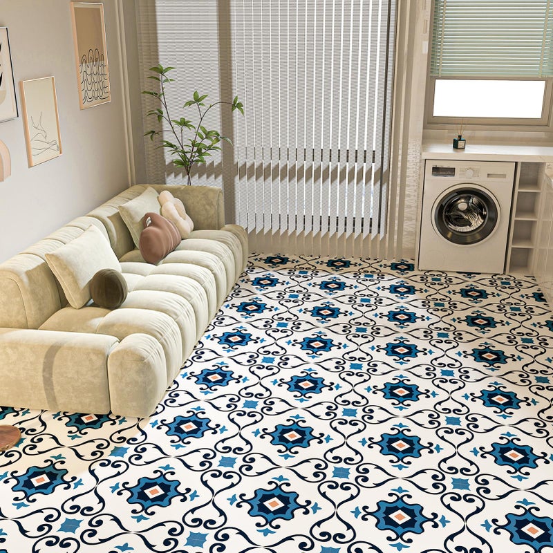 WOWSTAR 30-Pack Peel and Stick Floor Tiles, 12 x 12in Vinyl Flooring Tiles, Self-Adhesive Waterproof Flooring Planks for Kitchen, Dining Room, Bedrooms, 30 Sq. Ft - Blue Flower Texture - Image 3
