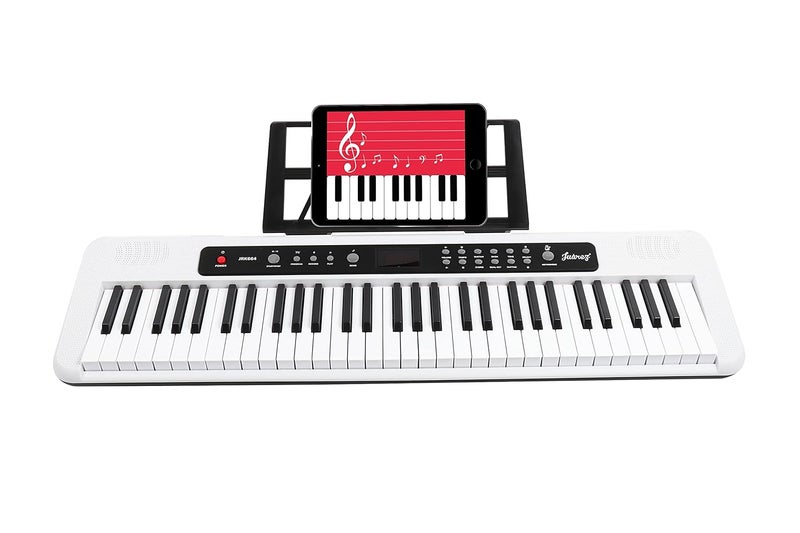 Juarez JRK664 61-Key Electronic Keyboard – 200 Rhythms, 200 Tones, 70 Demo Songs, Mic, Adapter, Keynote Stickers, Stand, Record & Play, White – Beginner Kit with Display - Image 4