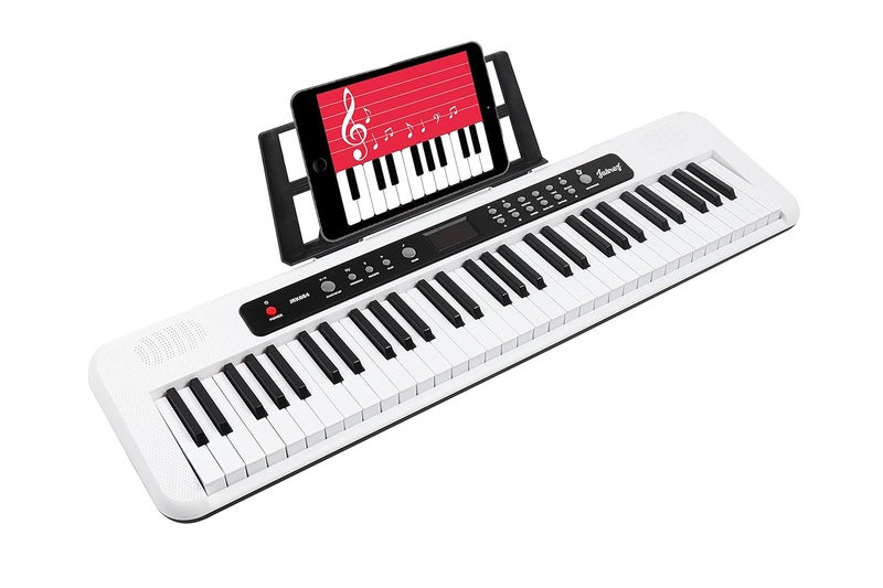 Juarez JRK664 61-Key Electronic Keyboard – 200 Rhythms, 200 Tones, 70 Demo Songs, Mic, Adapter, Keynote Stickers, Stand, Record & Play, White – Beginner Kit with Display - Image 2