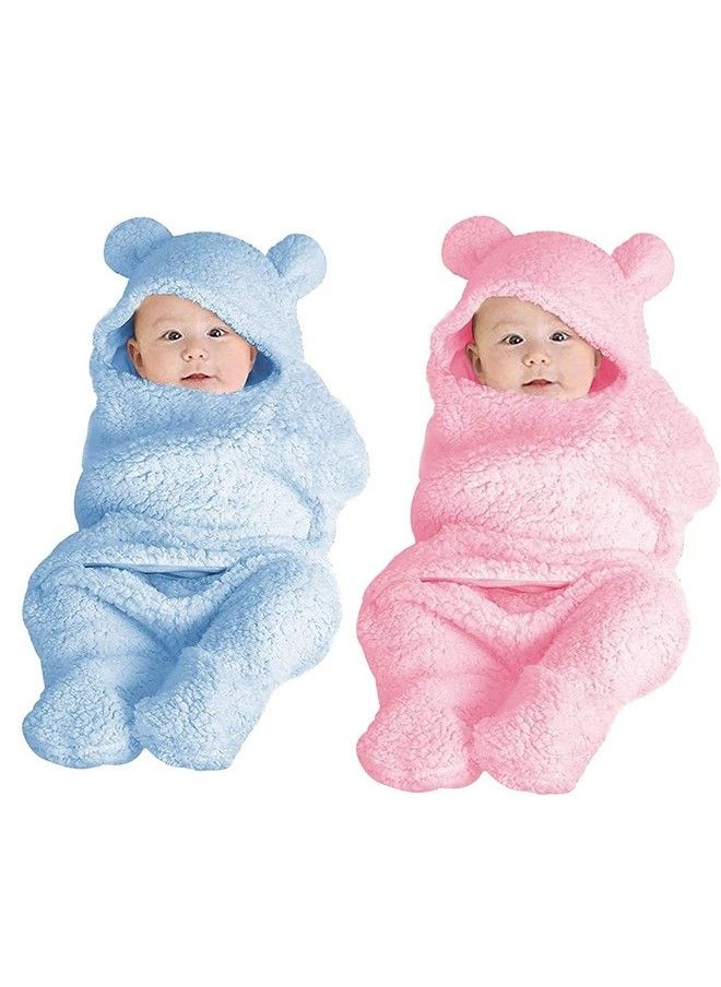 OYO BABY 3In1 Hooded Baby Blanket Wrapper Pack Of 2 (Baby Pink + Blue) Soft Swaddle For Newborn Baby ; All Season ; 06 Months ; Sleeping Bag ; Nursing Baby Gifts; Multipurpose Comforter  - Image 2